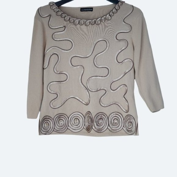 COPY - COPY - Knitted Soutache braid necklace Top beige sweater three quarter s… - Picture 1 of 8